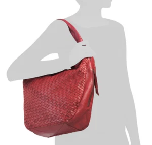 VALENTINA Red Woven Genuine Leather Hobo Handbag Made In Italy MSRP $380 - Picture 1 of 9