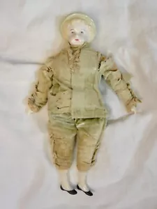 Antique CHINA DOLL BOY in original green velvet suit - Picture 1 of 7