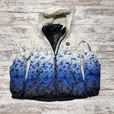 American Eagle куртка женщин маленький белый синий пуховик утка вниз изолированный капюшон лыж - Изображение 1 из 4