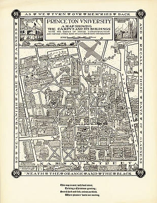 1932 Pictorial Map Princeton University Campus Buildings Streets Poster Print