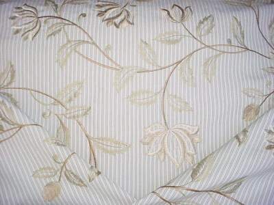 12Y Brunschwig Fils BF10438 Downham Sand Aqua Jacobean Floral Upholstery Fabric - Image 1 of 4