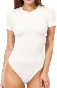Women'S round Neck Short Sleeve T Shirts Basic Bodysuits - Picture 1 of 12