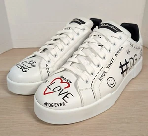 Dolce & Gabbana Blanco Cuero Graffiti Portofino Tenis Zapatos Para Hombres EE. UU. 10 UE 43 - Imagen 1 de 23