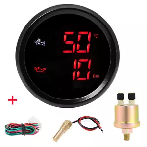 2IN 1 Red LED Digital Oil Temperature+Oil Pressure Gauge 52mm Gauge with Sensor - Picture 1 of 16