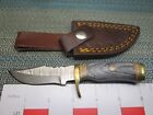 Handmade Gray Wood Damascus Fixed Blade Knife W/sheath Brass Hilt & Pommel