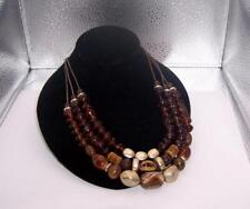 CHICO'S AMBER BROWN GLASS BEAD THREE STRAND NECKLACE 22 1/2 INCHES