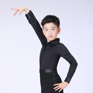 Kid Boy Latin Dance Shirt Top Practice Dancewear Perform Costumes Ballroom Comfy - Picture 1 of 10