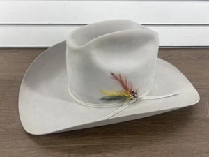 VINTAGE 7X IMMERON CAPPELLO DA COWBOY SILVERBELLY 7 1/8 + SPILLA CAPPELLO JBS (WCP025171) - Foto 1 di 12