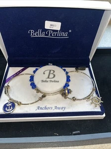 G1045~ Bella Perlina 3 Charm Bracelet Set Anchors Away Blue Beads - Picture 1 of 7