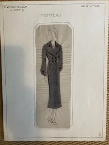 1936 original vintage fashion design. ' Manteau'. Approx 10 x 14 inches. - Picture 1 of 1