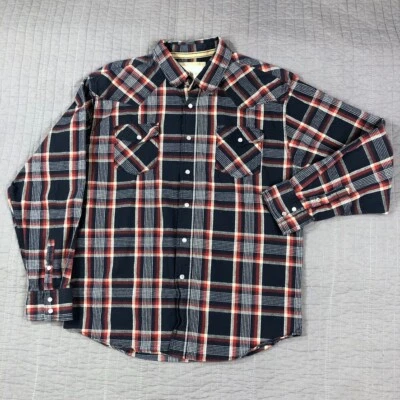 Ditch Plains Flannel Shirt Men XXL 2XL Blue Red Plaid Pearl Snap Cowboy Western - Image 1 of 4