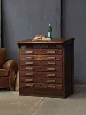 Escritorio antiguo inclinado superior, gabinete con cajones de madera, mesa de dibujo antigua, gabinete para mapas Foto 1 de 4