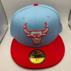 New Era 59Fifty Chicago Bulls Light Blue/Red Fitted Hat Size 7/8 Hat - Picture 1 of 5