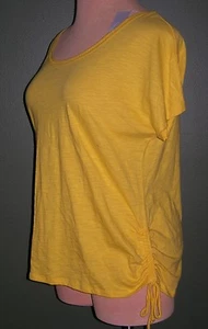 LANE BRYANT 14 Bright Yellow Short Dolman Sleeve Ruched Slub Knit Top 14W NWT - Picture 1 of 3