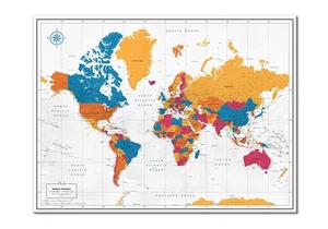 Colorful World Map Poster with Pins | Inspirational Travel Planning Push Pin ... - Picture 1 of 9