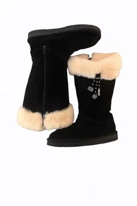 UGG Plumdale Charm hohe Lammfell Wildleder Stiefel schwarz halbhoch zum Überziehen Größe 6 - Bild 1 von 8