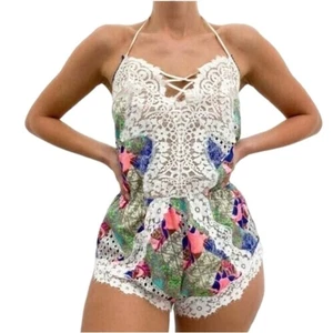 Victoria's Secret Bali Patchwork Neckholder-Strampler Spitze Größe L neu mit Etikett - Bild 1 von 9