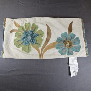 Pier 1 Floral Embroidered Pillow Cover No pillow Beige Green Blue Accent Decor - Picture 1 of 7