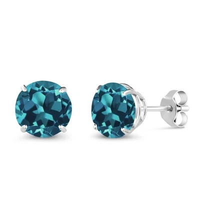 Aretes de moissanita azul oro blanco 14K para mujer | 2,00 Cttw | redondos 6,5 mm Foto 1 de 4