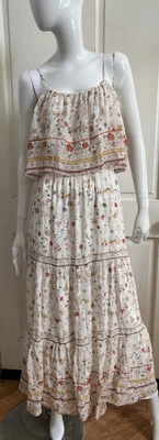 JOIE NUEVO SIN ETIQUETAS! Maxi Vestido Crema Naranja Amarillo Floral Seda Tirantes Sin Mangas Talla M Foto 1 de 4