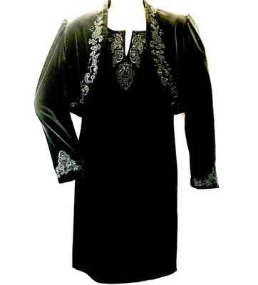 Laura Ashley Vtg Velvet Dress Bolero Jacket Black 8 10 Women Formal Whimsigoth - Image 1 of 4