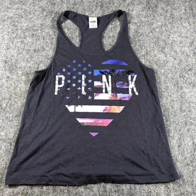 PINK Victoria's Secret Shirt Womens Medium Blue Racerback Tank Stars Stripes - Image 1 of 4