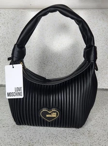 Love Moschino Borsa Pleated Rosso Black Luxury Purse Shoulder Bag New w/ Tags - Picture 1 of 12