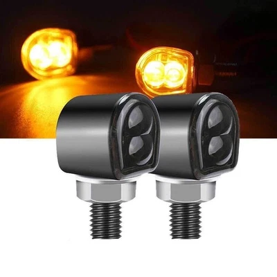 2x Mini-Motorcycle LED Turn Signal Blinker Lights Amber For Bobber Cafe Racer - Image 1 of 4