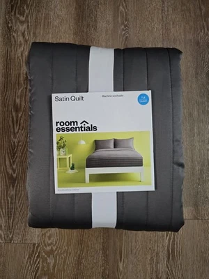 Dark Gray Midweight Satin Quilt By Room Essentials Full/Queen NEW - Image 1 of 4