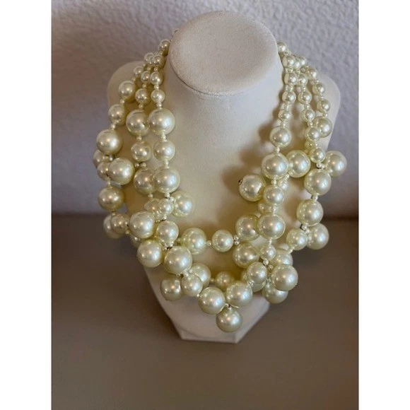 Vintage Kenneth Lane Pearl Statement Necklace 18" Multi Strand Chunky Gold Clasp - Image 1 of 4