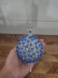 Vintage Atomic Sequin Beaded Push Pin Hand Made Christmas Ornament Blue - Picture 1 of 5