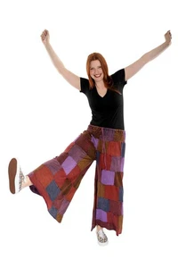 Emery Cotton Patchwork Palazzo Trousers – Wide Leg Boho Style | Festival POCKETS - Picture 1 of 22