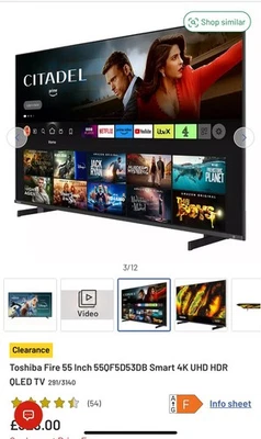 Toshiba SMART 4K QLED Fire TV 55QF5D53DB 55" Ultra HD HDR Amazon Alexa - Image 1 of 3