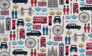 Fat Quarter London Icons UK England Britain Cotton Quilting Sewing Fabric - Picture 1 of 1