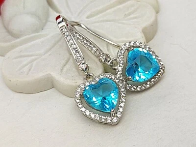 Orecchini Donna in Argento 925  zirconi bianchi CON pendente cuore ACQUAMARINA - Immagine 1 di 4