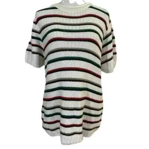 Classic Elements Vintage Striped Sweater Womens Medium Short Sleeve Red Green - Picture 1 of 10