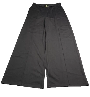 全新带标签 Elie Tahari 黑色黑色宽腿金色扣细节高腰裤子 8 码 — 第 1/4 张图片