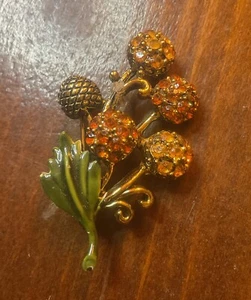 Vtg Hollycraft Gold Tone Enamel & Crystal Flower Pin Amber Gold Bouquet - Picture 1 of 5