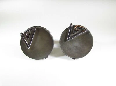 Silver Tone Cufflinks with Abalone and Geometric Design my Swank - Image 1 of 4