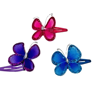 Butterfly Hair Clips Barrettes 2 x 1.5 inch Girls Youth Pink Blue Purple Glitter - Picture 1 of 5
