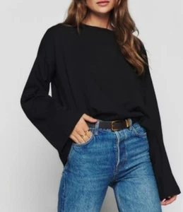 Top camicia manica lunga oversize Reformation nero manica lunga cotone biologico XS - Foto 1 di 9