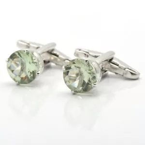 Polsino da uomo argento sterling 925 pietra preziosa verde ametista verde taglio rotondo naturale - Foto 1 di 4