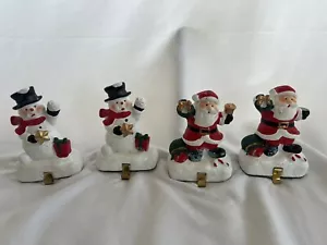 Set Of 4 Stocking Holders Santa & Snowman 4.75” - Picture 1 of 9