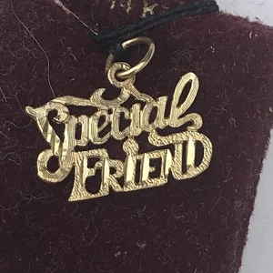 14K Solid Yellow Gold Special Friend Diamond Cut Design Small Charm Pendant - Picture 1 of 4