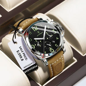 POEDAGAR Luxury Sports Men's Watch Quartz 3Bar Chronograph Luminous Date Leather - Picture 1 of 18