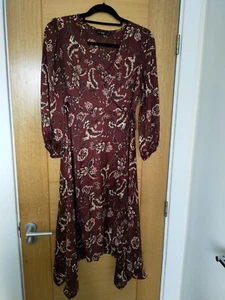 Worn Once! F&F Dark Red / Purple Paisley Wrap Dress Size 12 Silk Midi Occasion - Picture 1 of 8