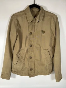 Abercrombie & Fitch Vtg Y2K Moose Logo Wakely Button Zip Tan Jacket Teen Large - Picture 1 of 10