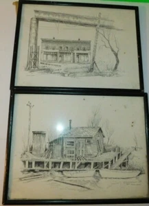 Lote de 2 Bocetos de Michael Duncan Richmond Recordado Finn Slough Grauer's Store - Imagen 1 de 11