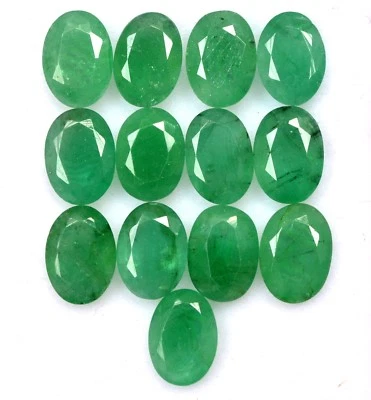 Certified Natural Emerald Oval Cut 8x6 mm Lot 13 Pcs Untreated Loose Gemstones - Image 1 of 4