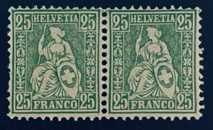 Swiss 1867, Yellow Green Seated Helvetia, Scott #65 PAIR, Mint NH, CV $3.20 - Picture 1 of 6